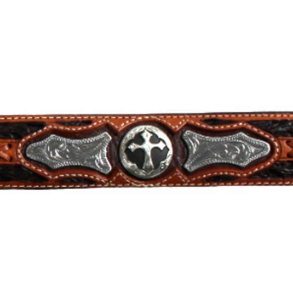 3D Hand Tooled Brown Leather & Silver Tone Western Person of Faith Belt,… - Picture 4 of 8